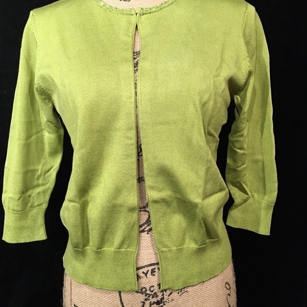 INC INTERNATIONAL CONCEPTS Beaded SPRING SUMMER Cardigan, GREEN, Size M